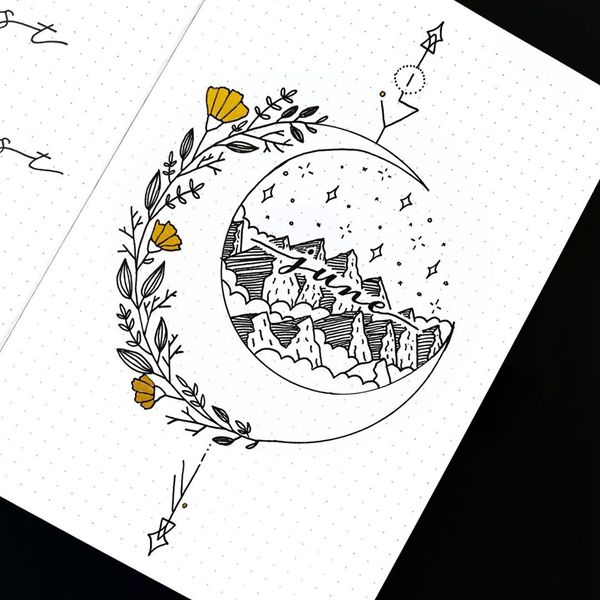 Mountains and the Moon - Bullet Journal Cover Ideas for June