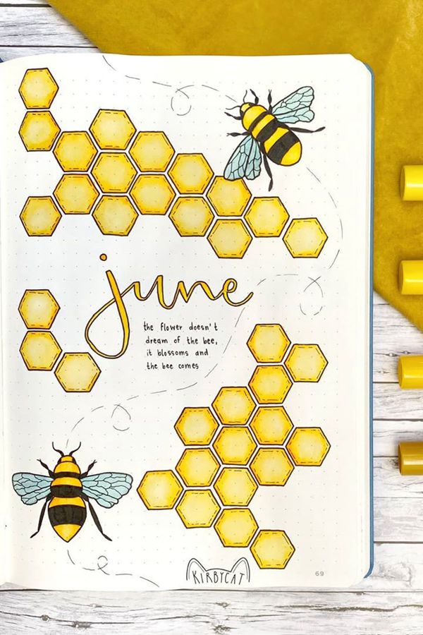 Sweet Honeycombs - Bullet Journal Cover Ideas for June