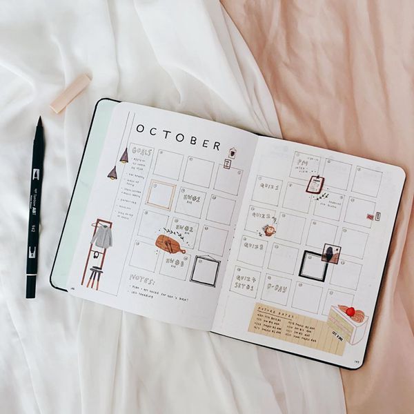 Cozy Comfort of Home - Bullet Journal Monthly Calendar Spread Ideas for October