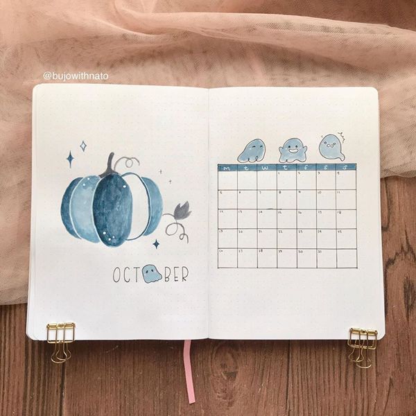 Ghostly Boo Monthly Spread - Bullet Journal Monthly Calendar Spread Ideas for October