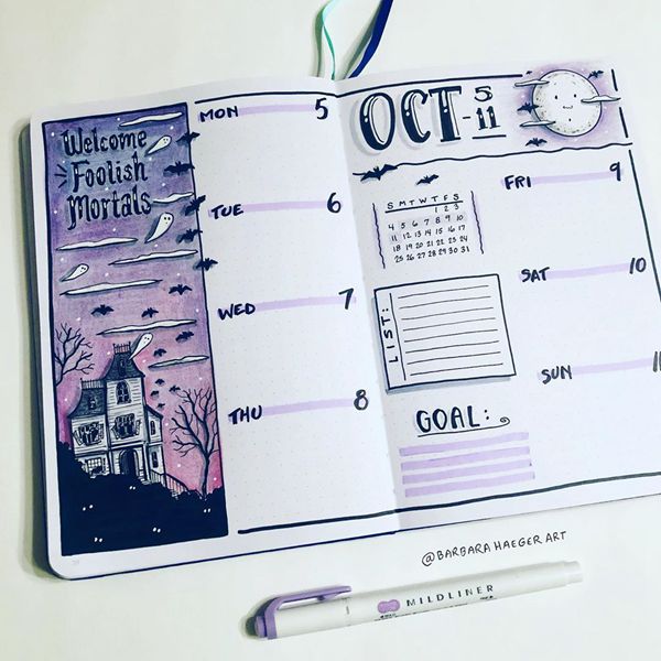Haunting House Weekly Spread - Bullet Journal Weekly Spreads Ideas for October