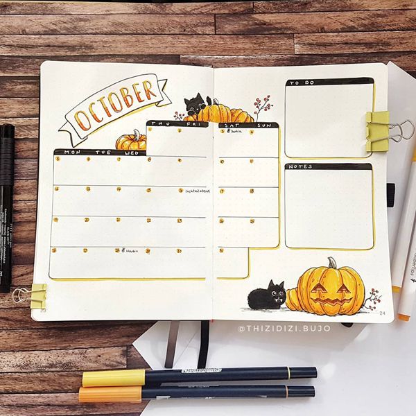 Style Matters - Bullet Journal Monthly Calendar Spread Ideas for October