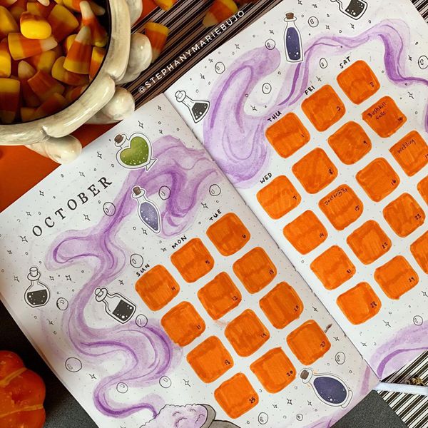 The Magical October - Bullet Journal Monthly Calendar Spread Ideas for October