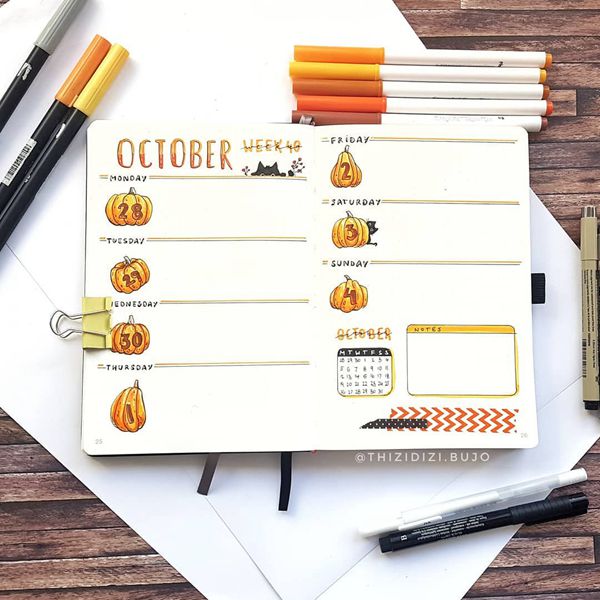 The Shapes of Pumpkins Weekly Spread - Bullet Journal Weekly Spreads Ideas for October