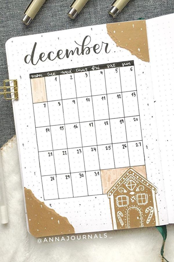 Gingerbread House Bullet Journal Spread - December Bullet Journal Ideas - Monthly Pages for December