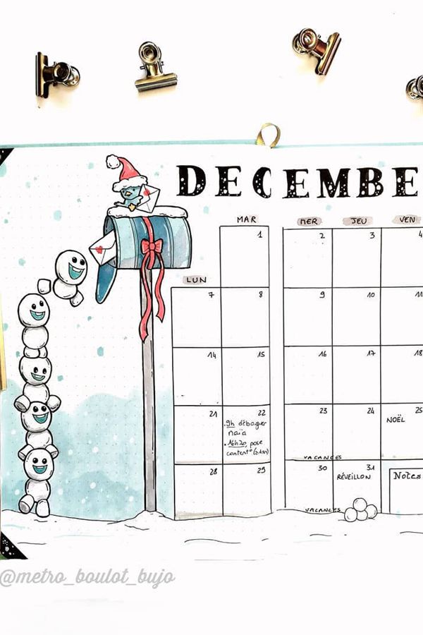 Happy Baby Snowmen - December Bullet Journal Ideas - Monthly Pages for December