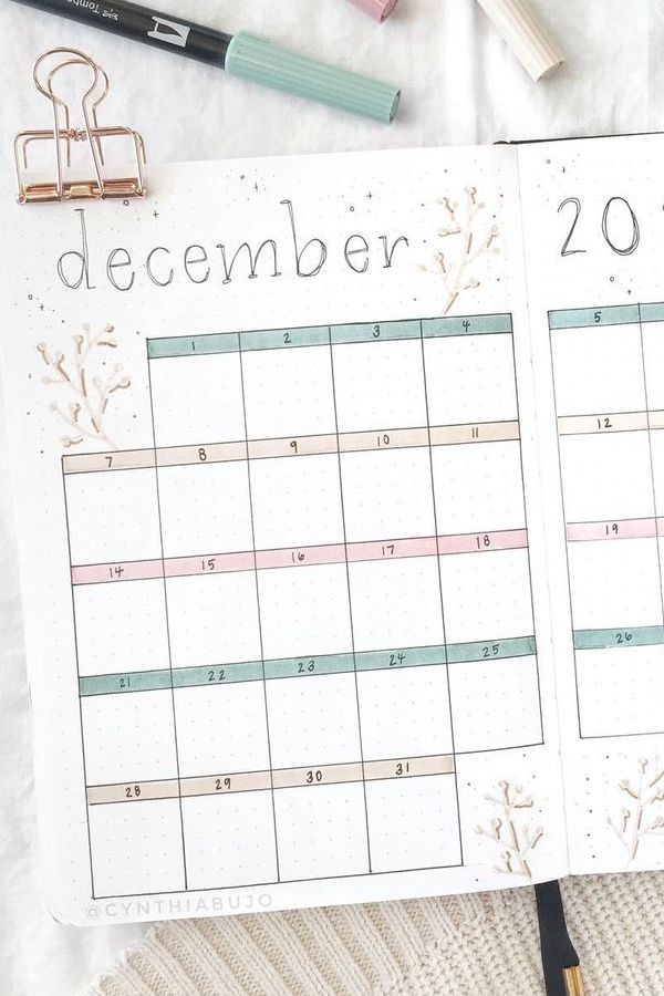 Pastel Monthly Spread - December Bullet Journal Ideas - Monthly Pages for December