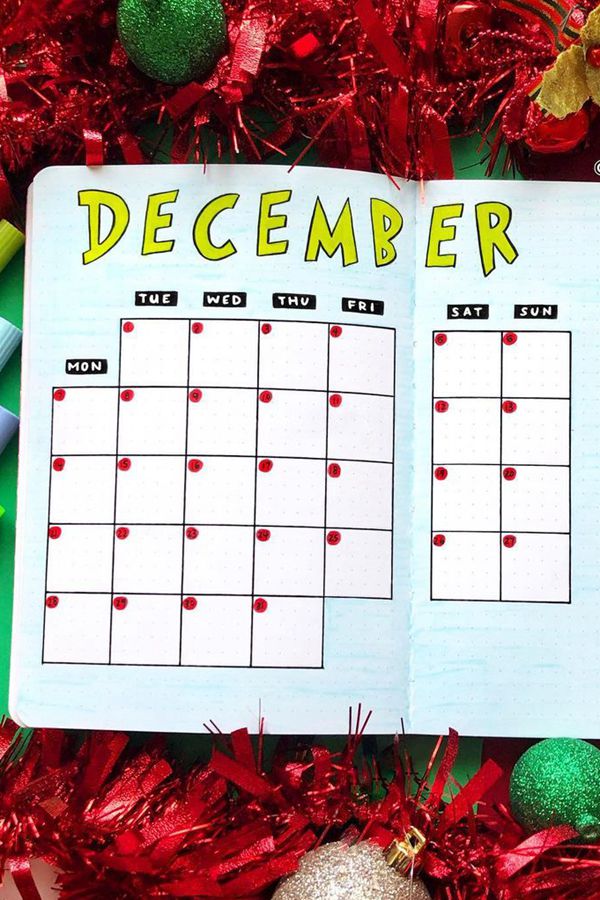 The Grinch Bullet Journal Spread - December Bullet Journal Ideas - Monthly Pages for December